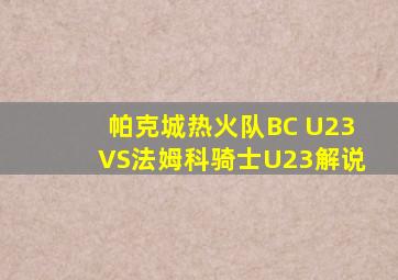 帕克城热火队BC U23VS法姆科骑士U23解说